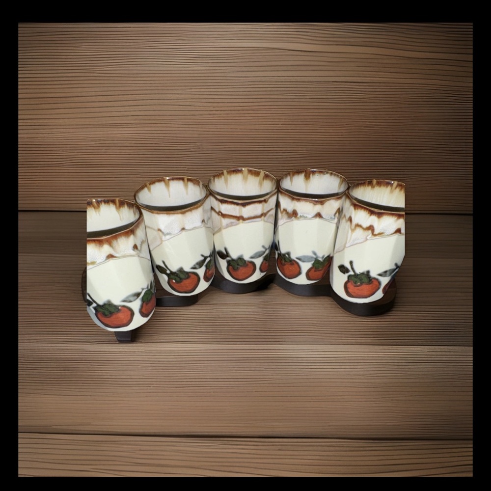 Japanese Saki  Apple Motif Glass Set (5)